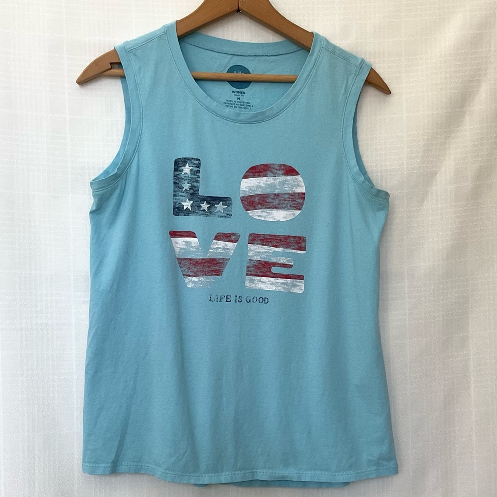 🌱Life Is Good love American flag graphic in light blue for 4th of July